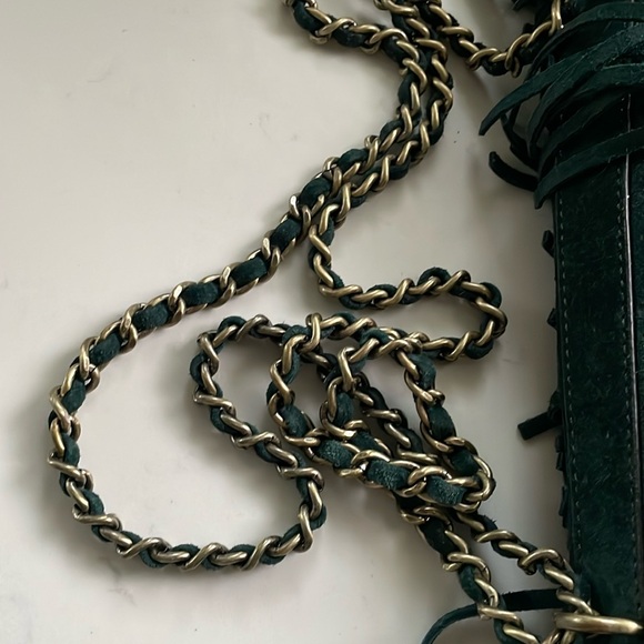 Tory Burch suede fringe leather bag in forest green - Picture 10 of 17